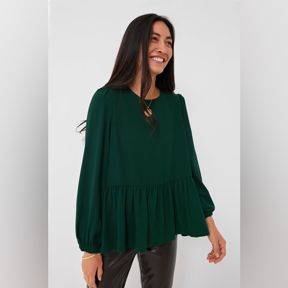 Tuckernuck Tops - Tuckernuck Pomander Place Hunter Green Carlota Peplum Blouse Size Small.  4